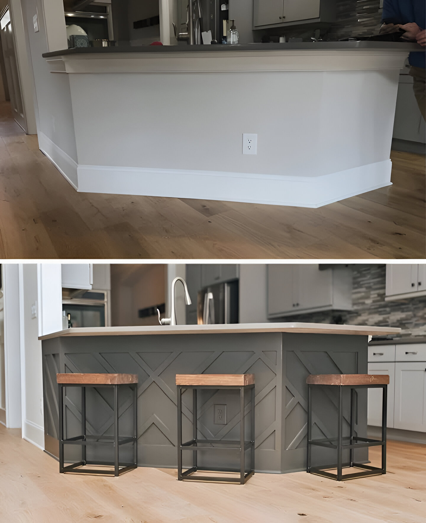 Board-and-batten kitchen island with countertop