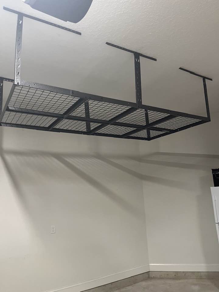 Ceiling-mounted storage shelves install