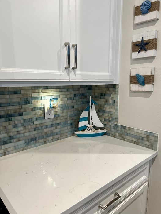 Glass tile kitchen backsplash install