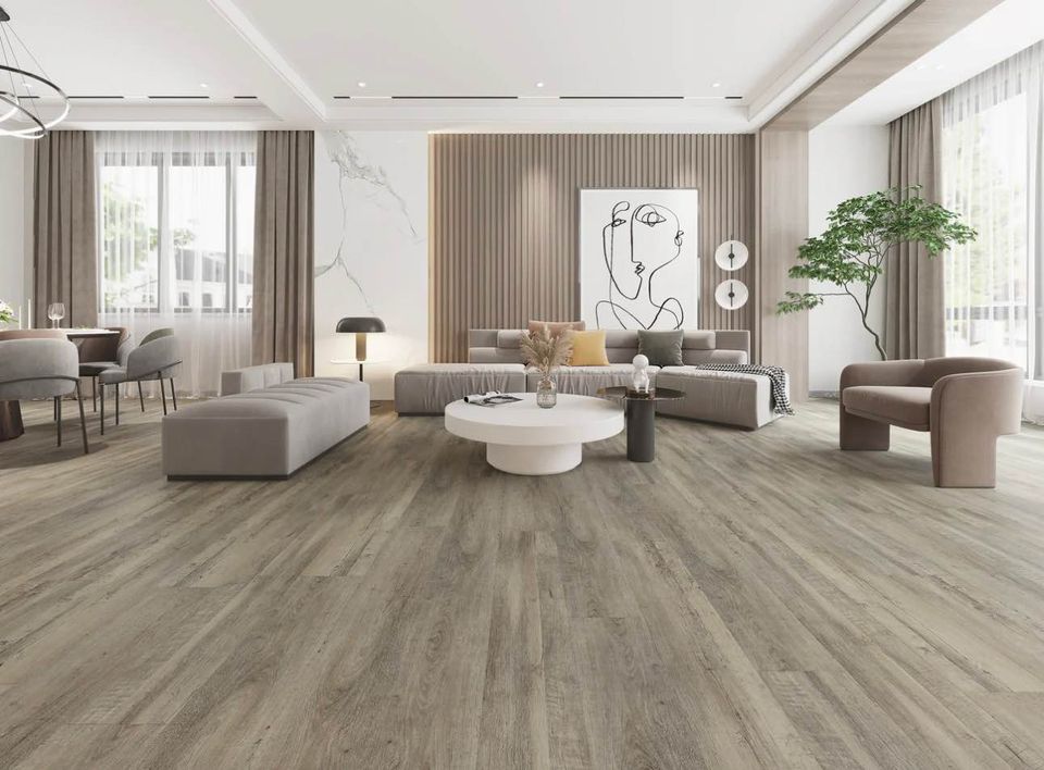 Light-colored vinyl plank floor install