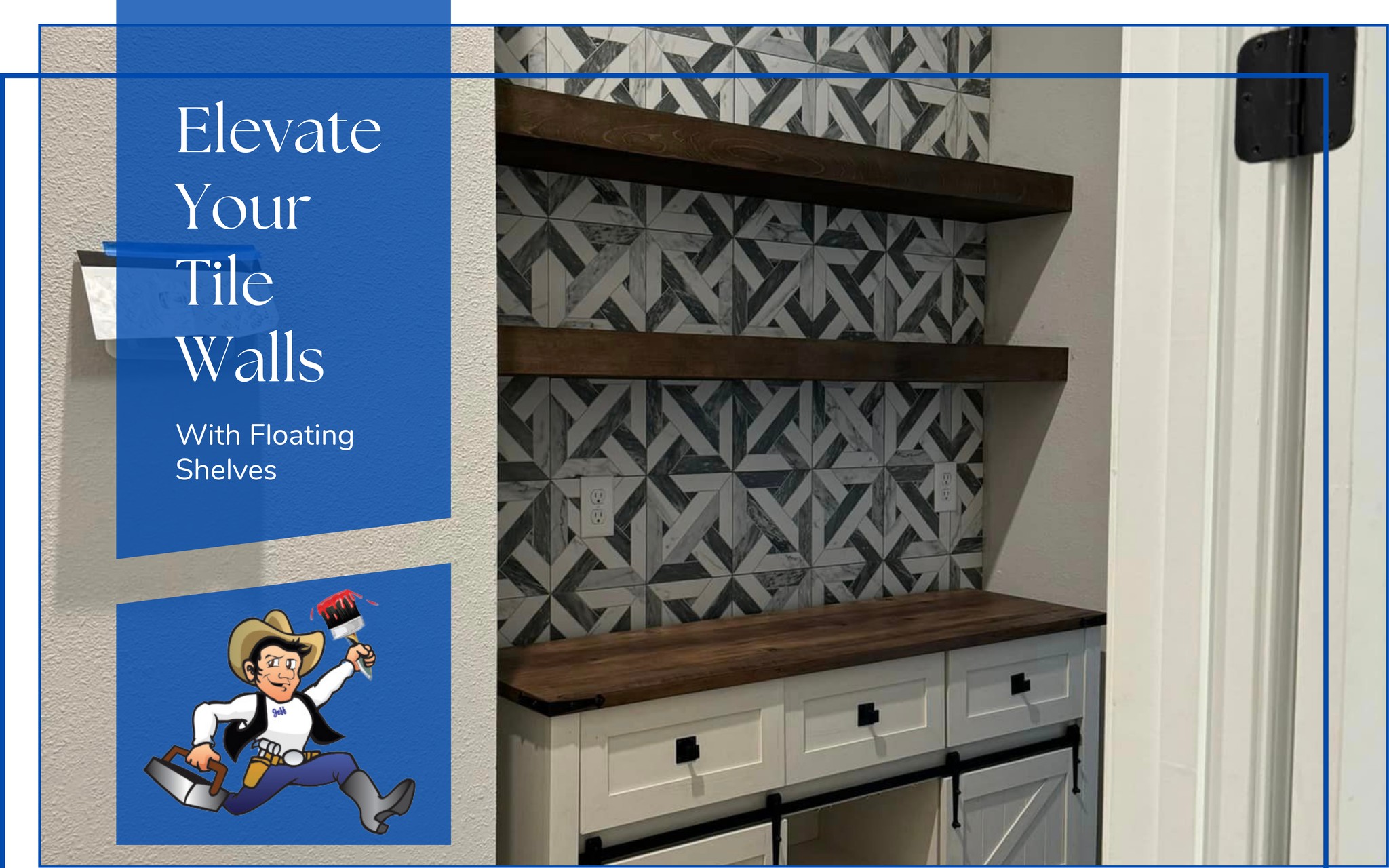 Floating shelves paired with custom tile work