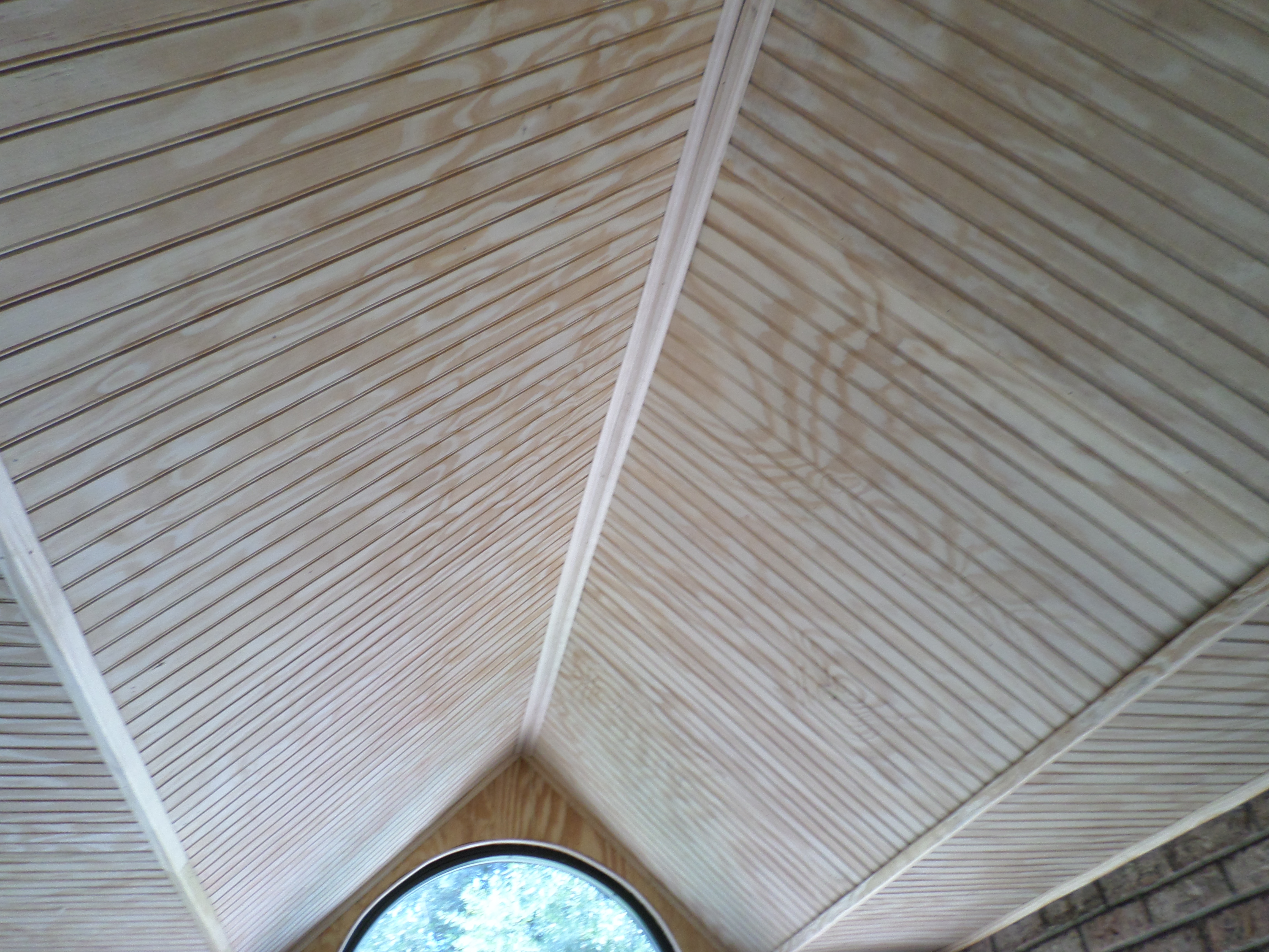 Tongue-and-groove wood ceiling install
