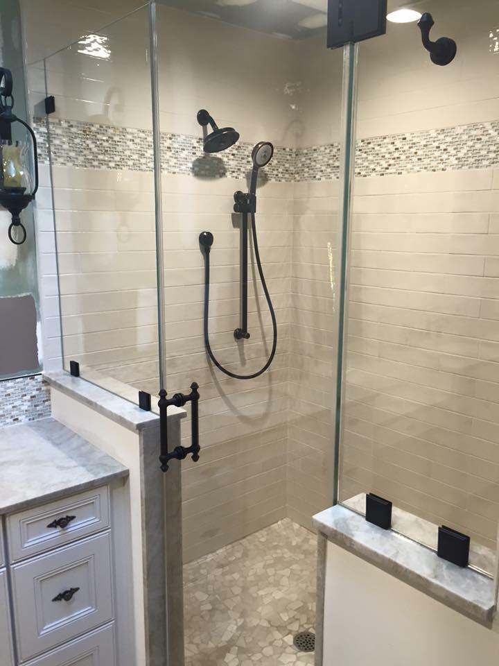 White and black tile shower combination